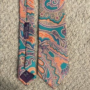 Ralph Lauren Purple Label Teal and Orange Paisley Tie